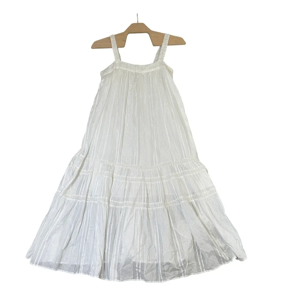 NWT Abercrombie & Fitch White Cotton Tiered Maxi Dress Lace Trim XL 159-298-009